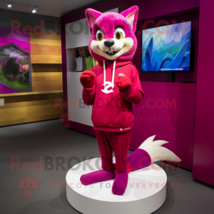 Magenta Weasel mascot costume character dressed with a Sweatshirt and Anklets