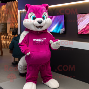 Magenta Weasel mascot costume character dressed with a Sweatshirt and Anklets