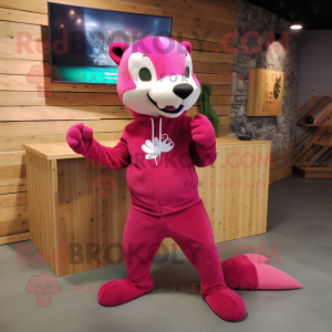 Magenta Weasel mascot costume character dressed with a Sweatshirt and Anklets