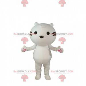 Maskotka mały biały kot z czarnymi wąsami - Redbrokoly.com