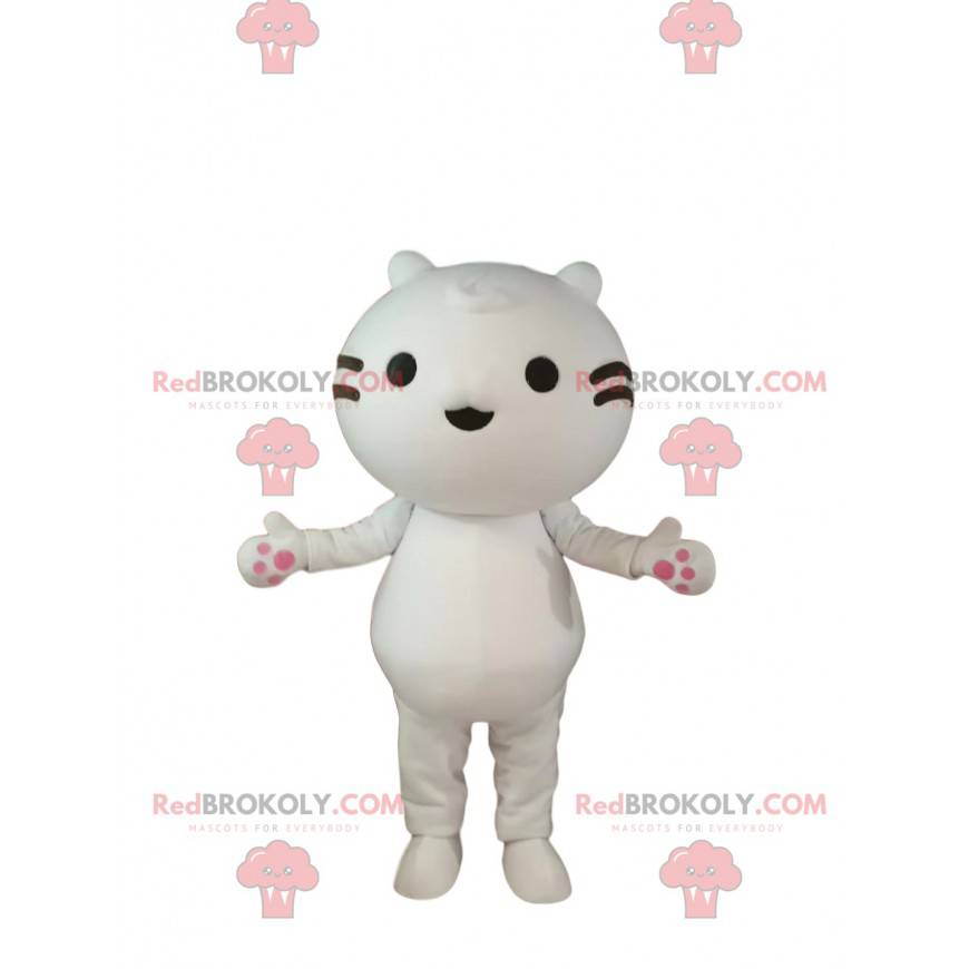 Maskot malá bílá kočka s černými vousy - Redbrokoly.com Maskot malá bílá kočka s černými vousy - Redbrokoly.com