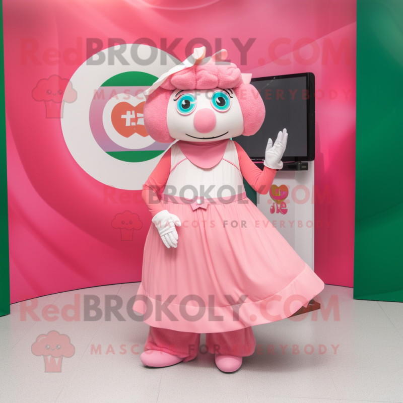 Pink Irish Flag mascot costume character dressed with a Circle Skirt and Gloves Pink Irish Flag mascot costume character dressed with a Circle Skirt and Gloves