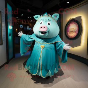 Teal Pig mascotte kostuum...