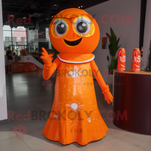 Orange Soda Can mascot costume character dressed with a Dress and Brooches
