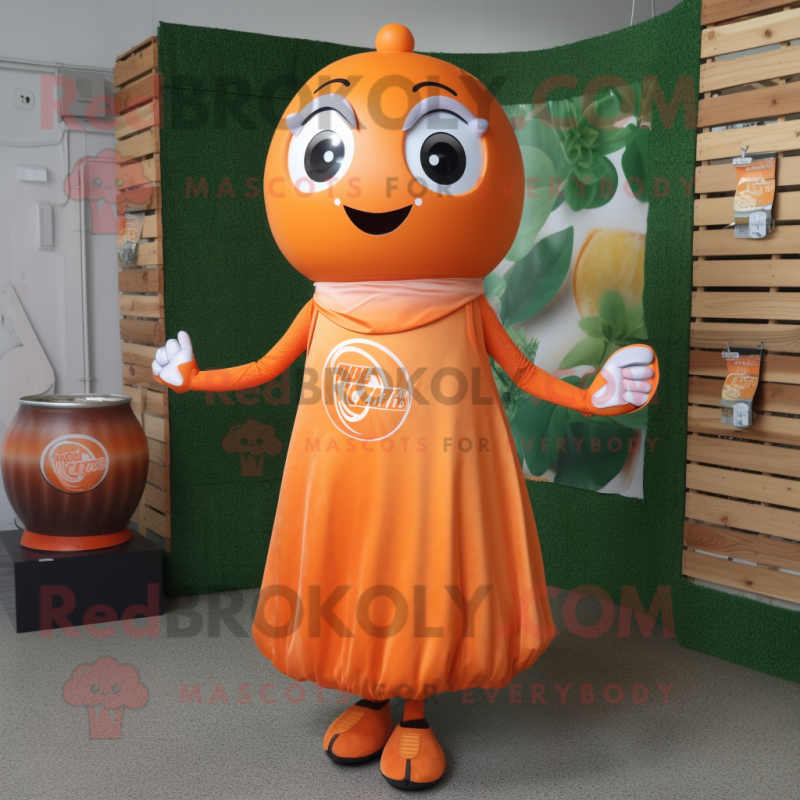 Orange Soda Can mascot costume character dressed with a Dress and Brooches