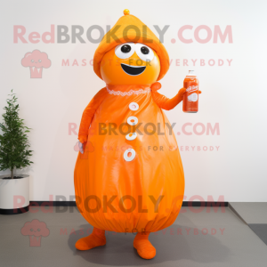 Orange Soda Can mascot costume character dressed with a Dress and Brooches