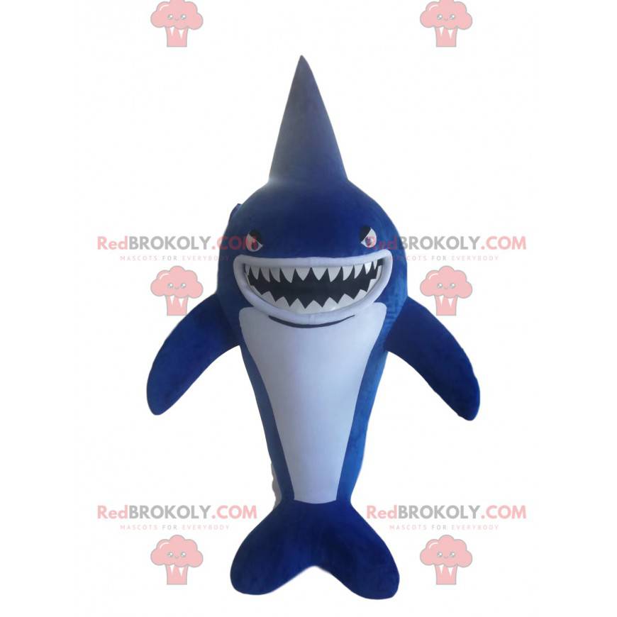 Děsivý maskot modrého a bílého žraloka - Redbrokoly.com Děsivý maskot modrého a bílého žraloka - Redbrokoly.com