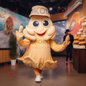 Beige Fried Calamari mascot costume character dressed with a Culottes and Caps