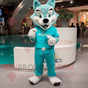 Cyan Say Wolf mascot costume character dressed with a Capri Pants and Watches