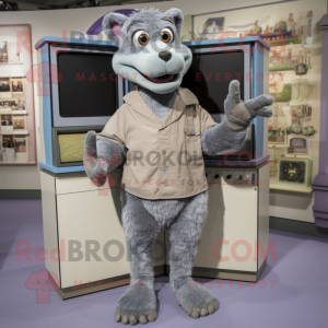 Gray Television mascot costume character dressed with a Culottes and Bracelets