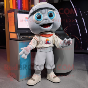 Gray Television mascot costume character dressed with a Culottes and Bracelets