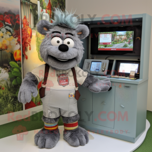 Gray Television mascot costume character dressed with a Culottes and Bracelets