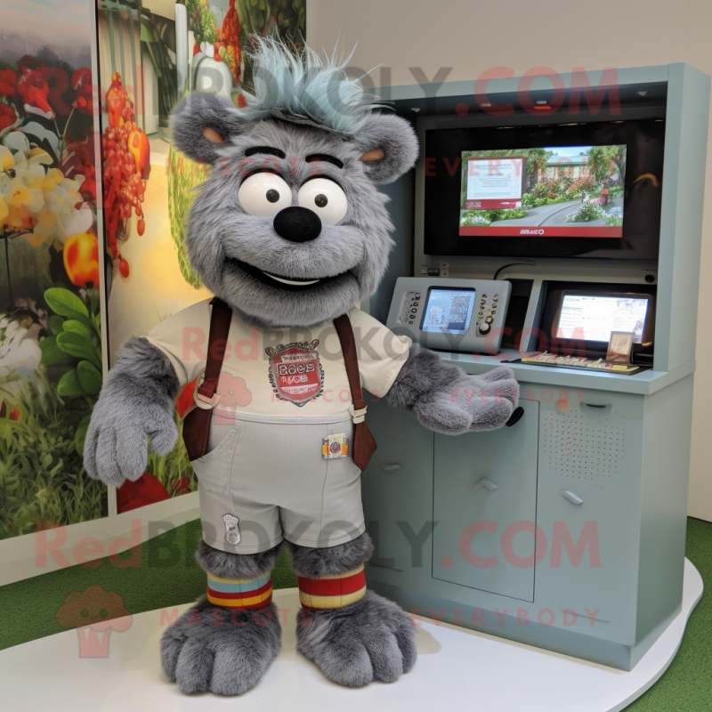 Gray Television mascot costume character dressed with a Culottes and Bracelets Gray Television mascot costume character dressed with a Culottes and Bracelets