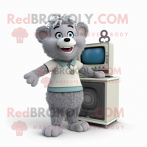 Gray Television mascot costume character dressed with a Culottes and Bracelets