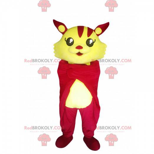 Mascotte de petit chat volant fushia et jaune.Costume de chat -