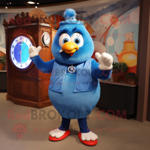 Blue Shakshuka mascot costume character dressed with a Waistcoat and Watches