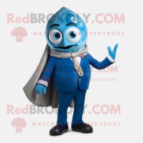 Blue Shakshuka mascot costume character dressed with a Waistcoat and Watches