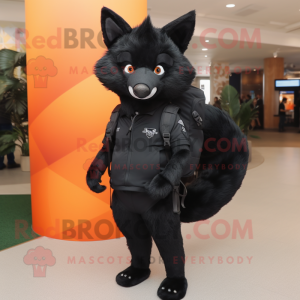 Black Fox mascot costume character dressed with a Trousers and Backpacks