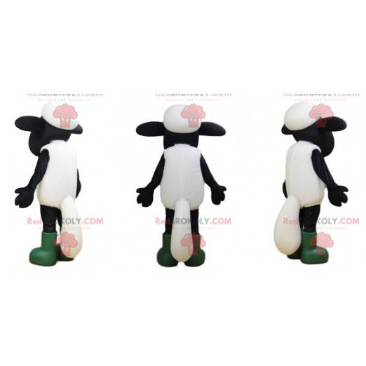 White and black sheep mascot with big eyes and boots -