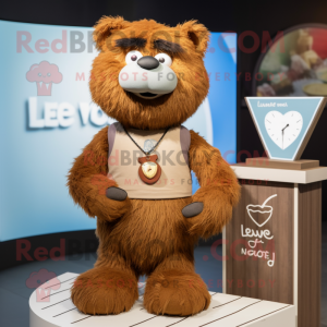 Brown Love Letter mascot costume character dressed with a Henley Tee and Bracelets