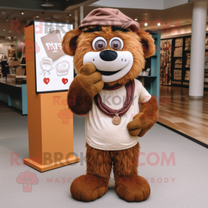 Brown Love Letter mascot costume character dressed with a Henley Tee and Bracelets
