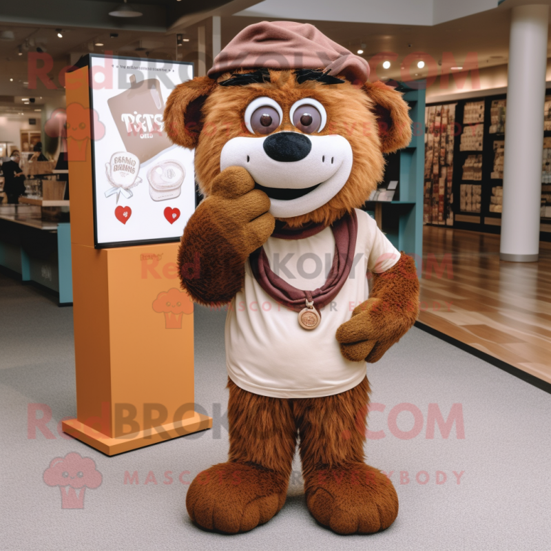 Brown Love Letter mascot costume character dressed with a Henley Tee and Bracelets Brown Love Letter mascot costume character dressed with a Henley Tee and Bracelets