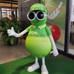Lime Green Golf Ball mascot costume character dressed with a Mini Dress and Sunglasses