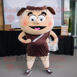 Brown Pulled Pork Sandwich mascot costume character dressed with a Yoga Pants and Shoe laces