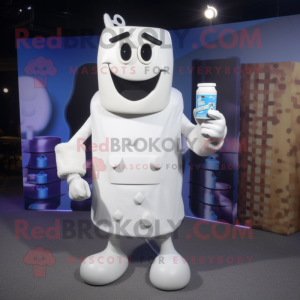 White Bottle Of Milk mascot costume character dressed with a Romper and Wallets