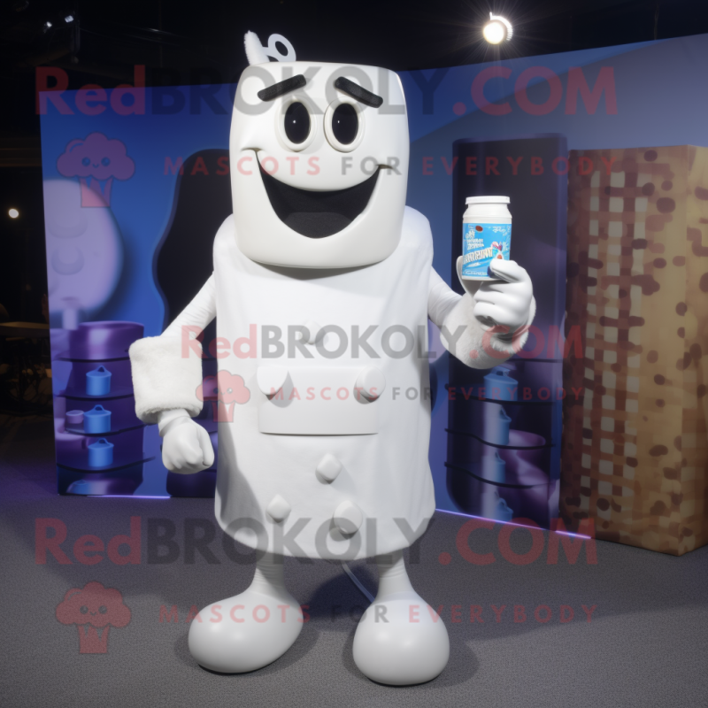 White Bottle Of Milk mascot costume character dressed with a Romper and Wallets