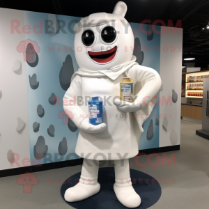 White Bottle Of Milk mascot costume character dressed with a Romper and Wallets