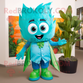 Turquoise Spinach mascot costume character dressed with a Flare Jeans and Ties