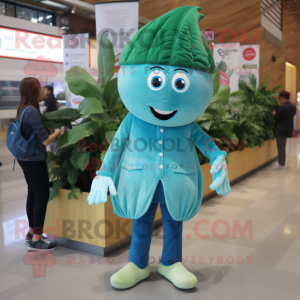Turquoise Spinach mascot costume character dressed with a Flare Jeans and Ties
