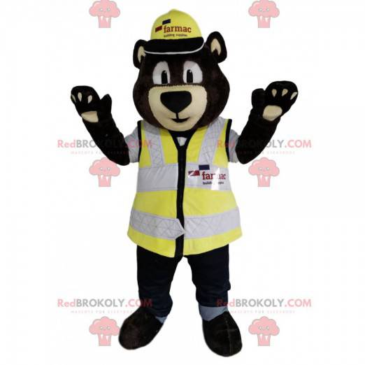 Braunbärenmaskottchen mit Helm und gelber Weste - Redbrokoly.com