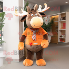 Orange Moose mascot costume character dressed with a Corduroy Pants and Ties