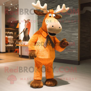 Orange Moose mascot costume character dressed with a Corduroy Pants and Ties