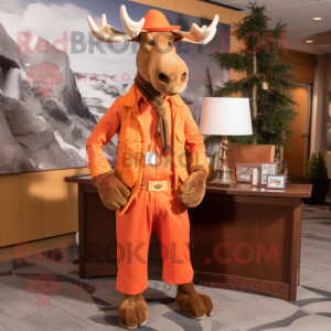 Orange Moose mascot costume character dressed with a Corduroy Pants and Ties