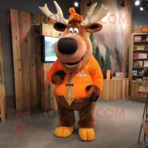 Orange Moose mascot costume character dressed with a Corduroy Pants and Ties