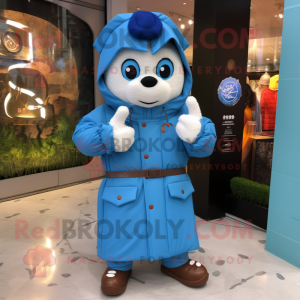 Blue Dim Sum mascot costume character dressed with a Parka and Bracelet watches