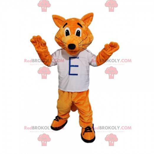 Playful red fox mascot with a white t-shirt - Redbrokoly.com