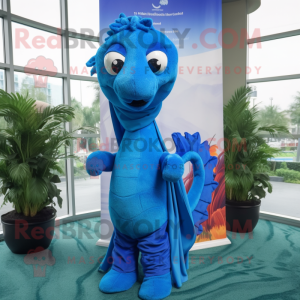 Blue Seahorse maskot kostym...