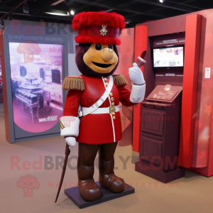 Maroon British Royal Guard mascot costume character dressed with a Cargo Pants and Wallets