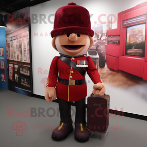 Maroon British Royal Guard mascot costume character dressed with a Cargo Pants and Wallets