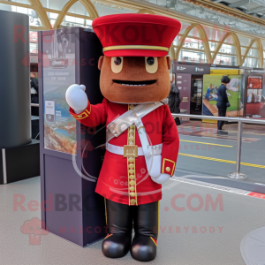 Maroon British Royal Guard mascot costume character dressed with a Cargo Pants and Wallets