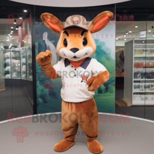 Rust Roe Deer mascot costume character dressed with a Baseball Tee and Caps