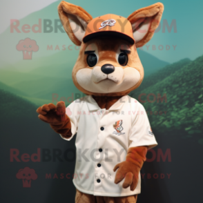 Rust Roe Deer mascot costume character dressed with a Baseball Tee and Caps