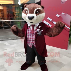 Maroon Badger mascot costume character dressed with a Shift Dress and Pocket squares