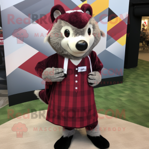 Maroon Badger mascot costume character dressed with a Shift Dress and Pocket squares