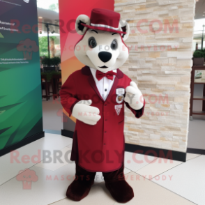 Maroon Badger mascot costume character dressed with a Shift Dress and Pocket squares