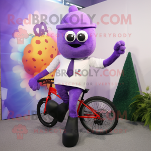 Lavender Unicyclist mascot costume character dressed with a Suit Jacket and Scarves